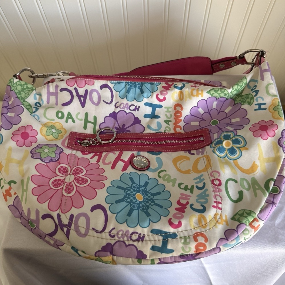 Coach Poppy Scribble Floral Crescent Hobo Bag Purse Daisy Floral Graffitti Y2K